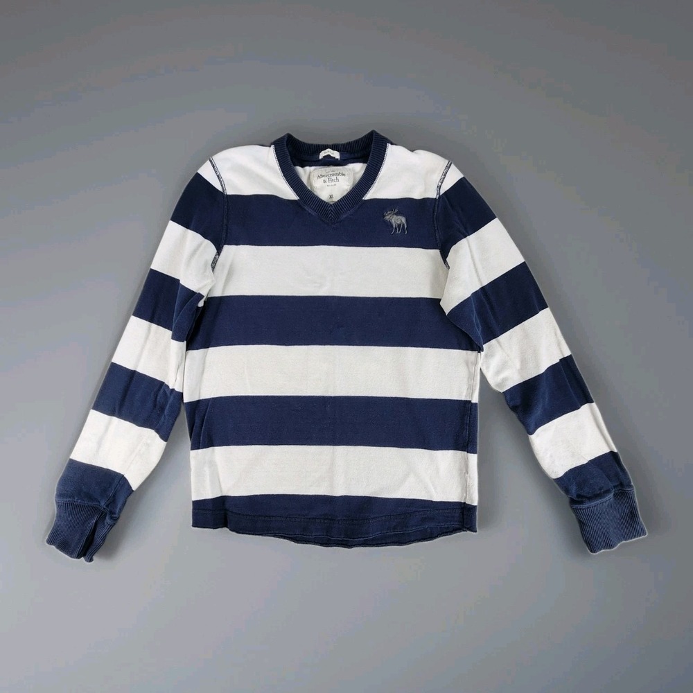 VTG Abercrombie & Fitch Muscle Y2K Mens XL Navy/White Stripe Rugby Gorpcore Logo